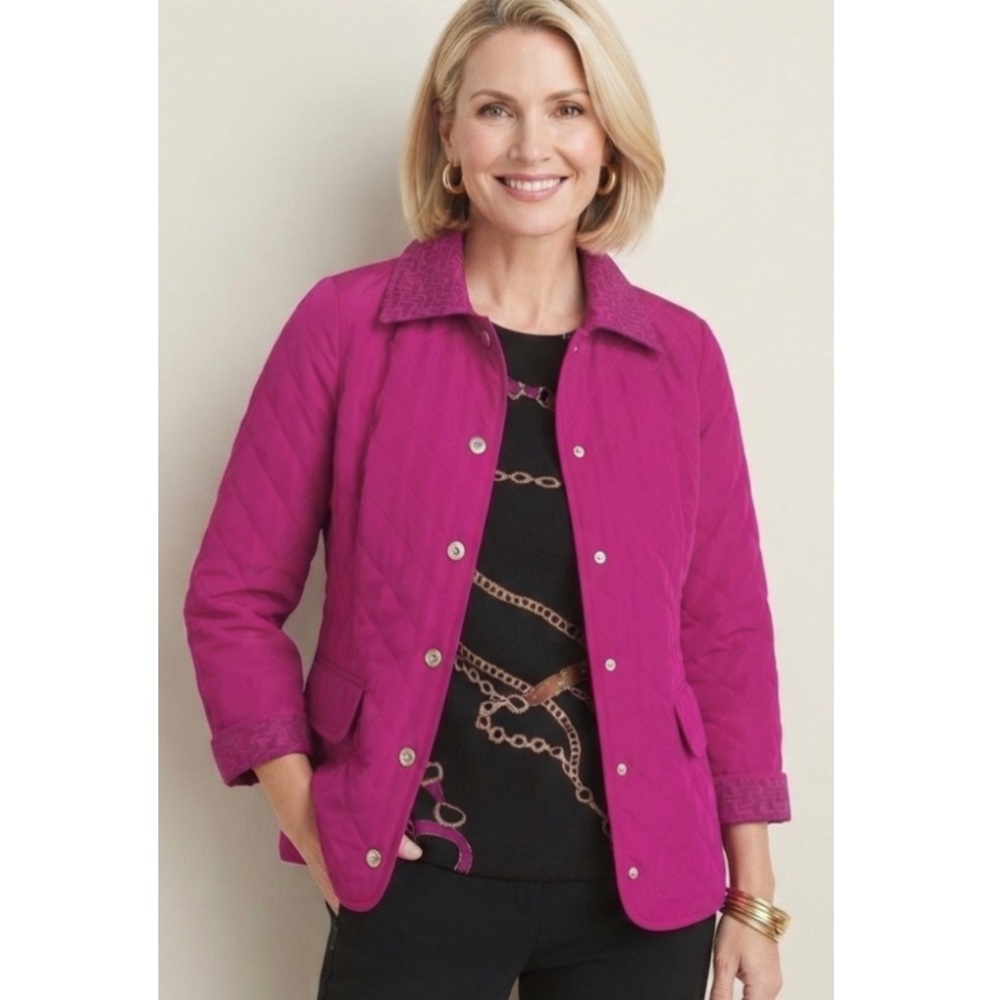 Chico’s Modern Quilted Jacket Blooming Dahlia